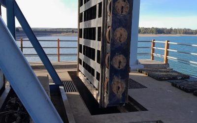 Hidráulica realizó la bajada de compuertas en el dique El Carrizal para iniciar el período de corta anual